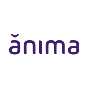Logotipo Ânima em letras roxas sobre fundo branco.
