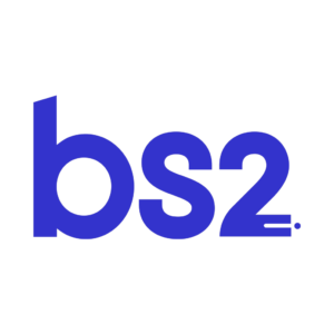 Logotipo bs2 em azul sobre fundo branco.