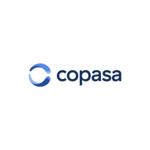 Logotipo da Copasa em tons de azul sobre fundo branco.