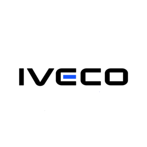 Logotipo da Iveco em preto, com detalhe azul, sobre fundo branco.