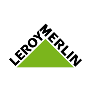 Logotipo da Leroy Merlin, com letras pretas sobre um triângulo verde.